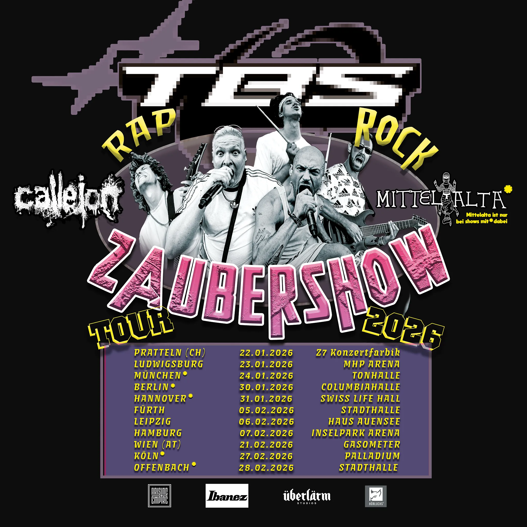 TBS-Tourflyer-Homepage Rap, Rock und Zaubershow Tour 2026 – The Butcher Sisters geben wieder Vollgas