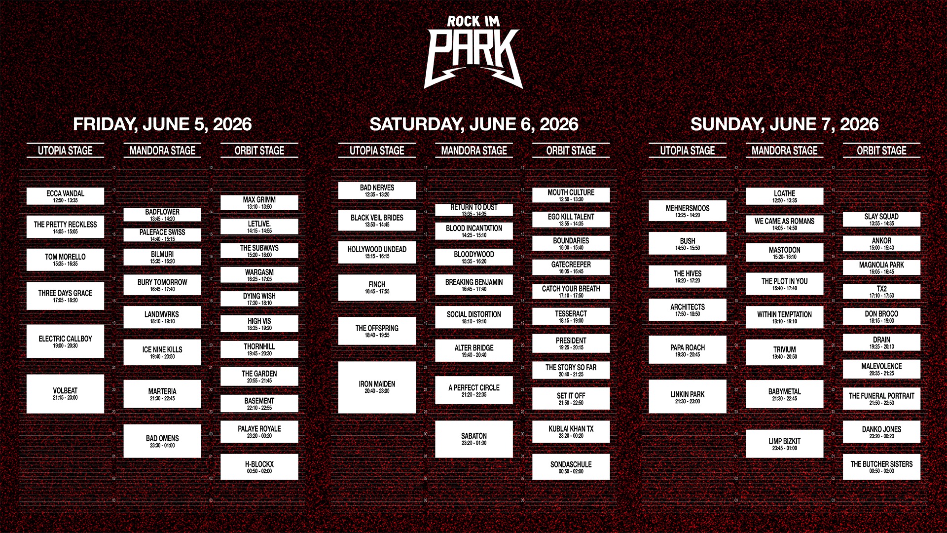 Timetable Drei Tage Ausnahmezustand in Nürnberg – Rock im Park 2026